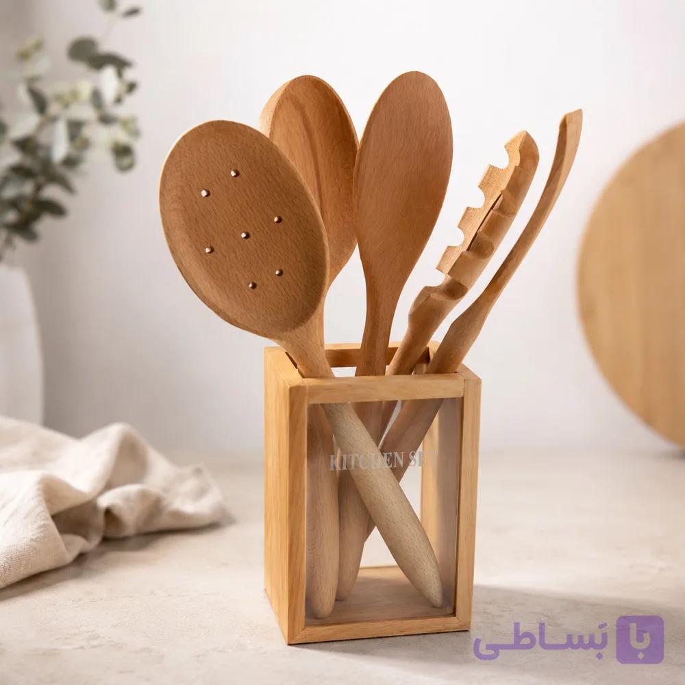 ست کفگیر ملاقه چوب شیشه دو خونه