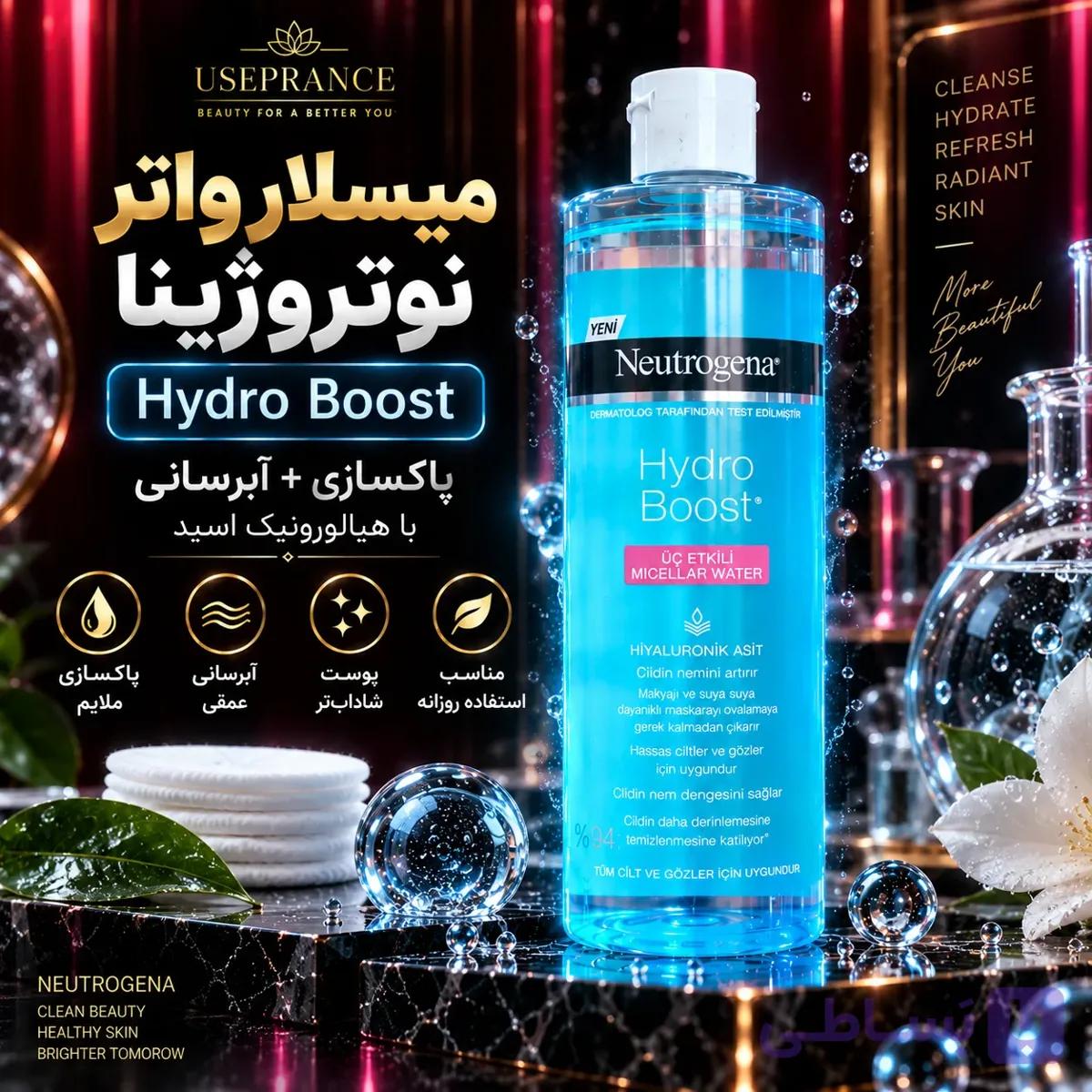 میسلار واتر نوتروژینا Hydro Boost با هیالورونیک اسید مناسب پوست های خشک — تصویر 1
