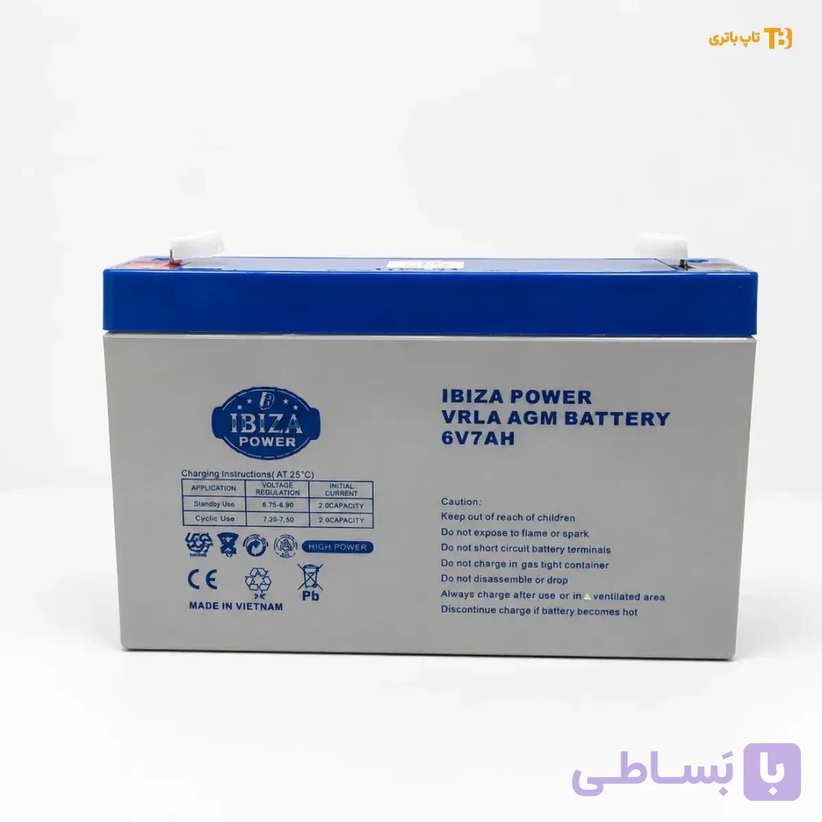 باتری ۶ولت ۷ آمپر ایبیزا پاور ساخت کشور ویتنام