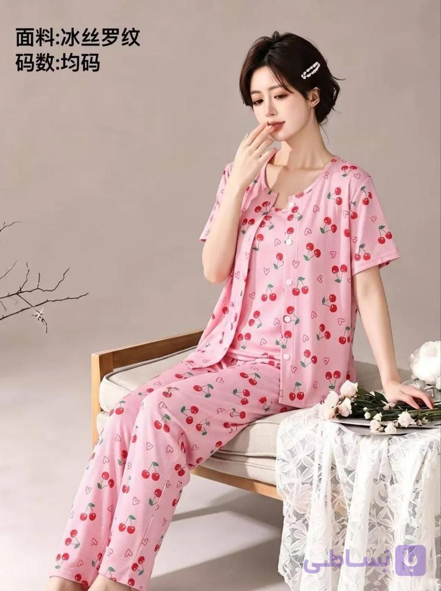 ست سه تیکه راحتی بلوز و تاپ و شلوار پنبه کبریتی دخترانه و زنانه کد 2684