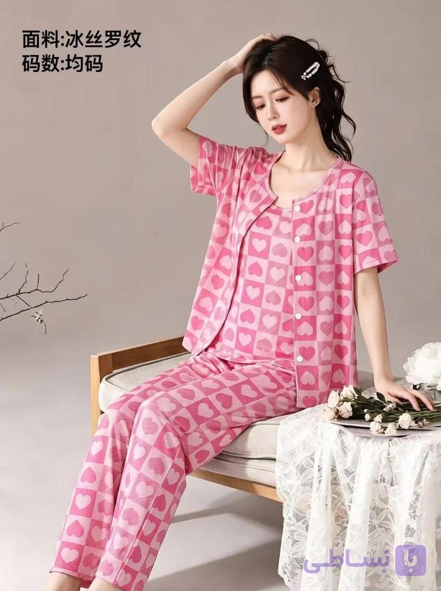 ست سه تیکه راحتی بلوز و تاپ و شلوار پنبه کبریتی دخترانه و زنانه کد 2683