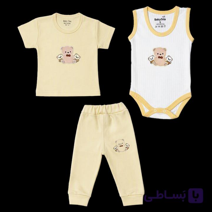 ست 3 تکه لباس نوزادی baby one مدل سه خرس