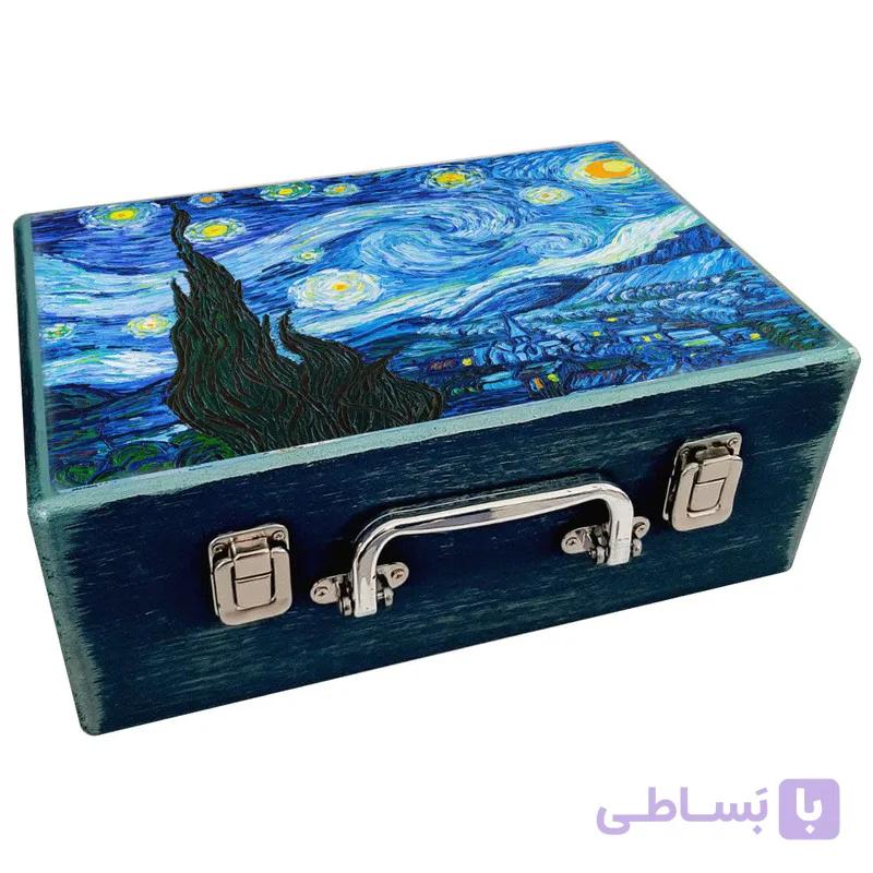 جعبه هدیه چوبی مدل چمدان طرح شب پرستاره ونگوک کد WS30 — تصویر 1