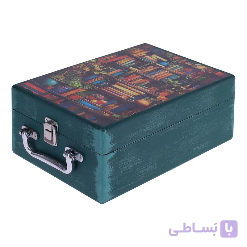 جعبه هدیه مدل چمدان چوبی طرح کتابخانه کهن کد WSM002 — تصویر 1