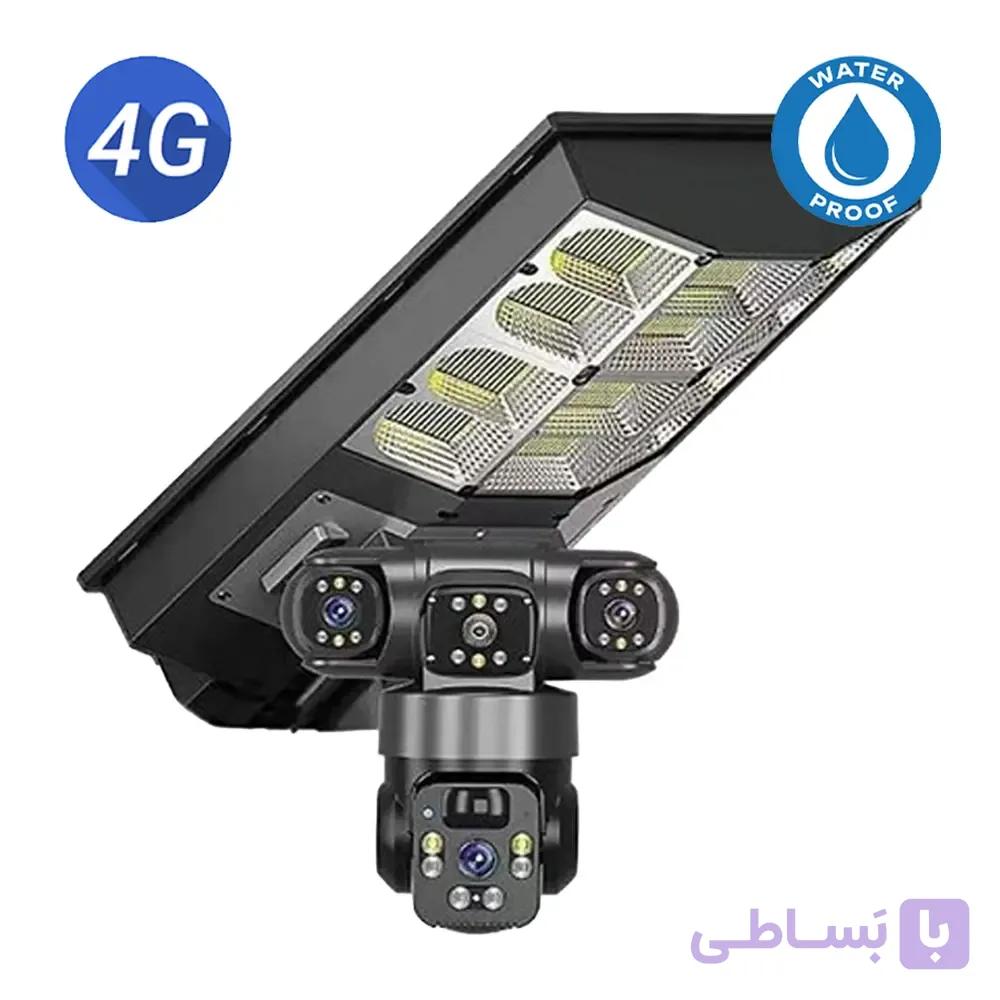 دوربین مداربسته سولار سیمکارتی V380 سه لنز پروژکتور دار چراغ خیابانی — تصویر 1