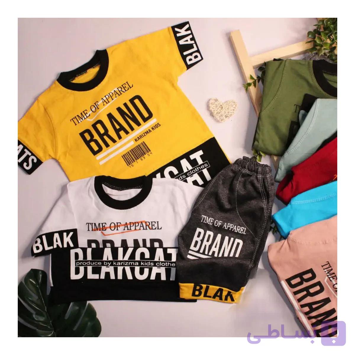 لباس بچگانه تیشرت شلوارک برند جنس پنبهRBB اعلا رنگ ثابت سایز 35تا 45 مناسب 6 ماه تا 5سال در ریزه میزه