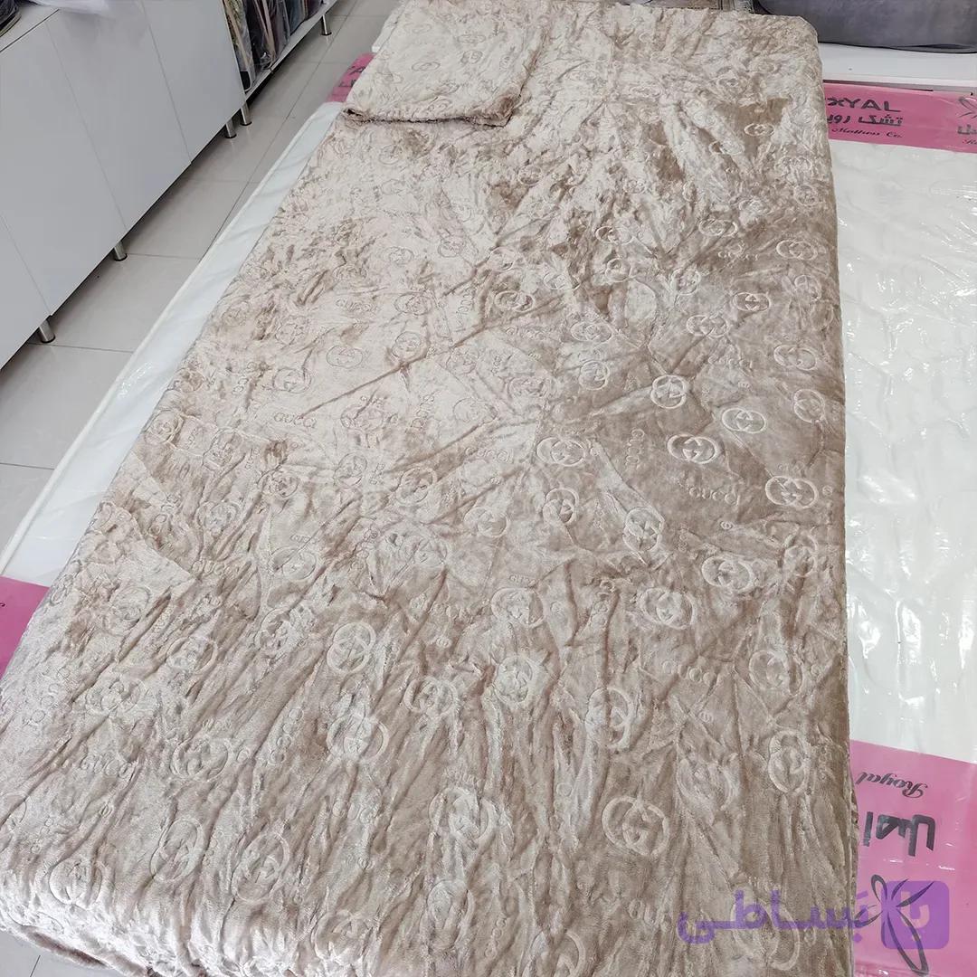 نیم ست روتختی مخمل یک نفره کرم روشن