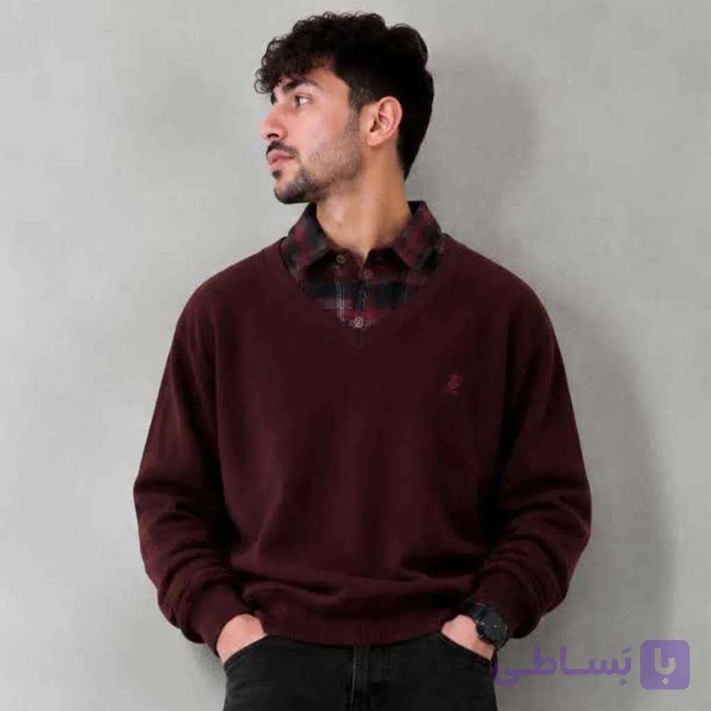 بلوز یقه پیراهنی مردانه رنگ زرشکی — تصویر 1