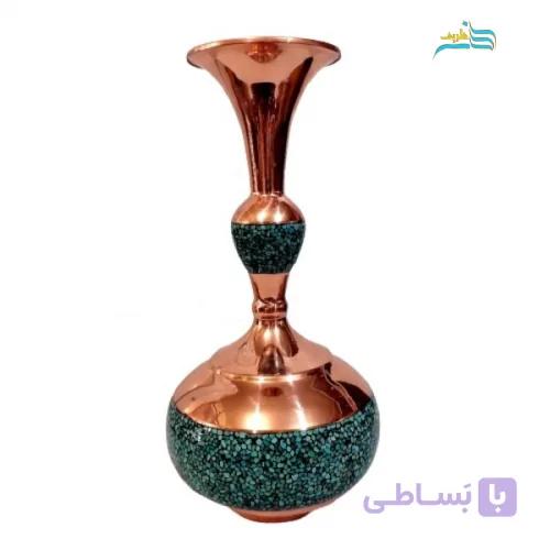 خرید، قیمت و مشخصات گلدان فیروزه کوبی مدل شلغمی جایگذاری شده با دست محصول نیشابور | هنرظریف