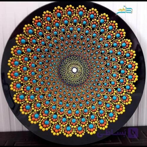 بشقاب شیشه ایی نقطه کوبی دیوارکوب فیروزه با رنگ درخشان، قابل شستشو و با کیفیت
                                                                        The glass plate of the turquoise wall hanging with bright color, washable and high quality