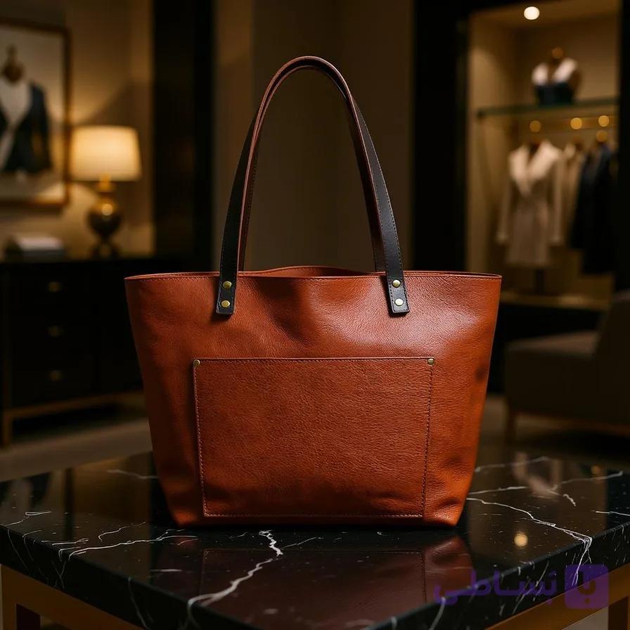 کیف چرمی کلاسیک طرح گلدونی چرم گاوی — تصویر 1