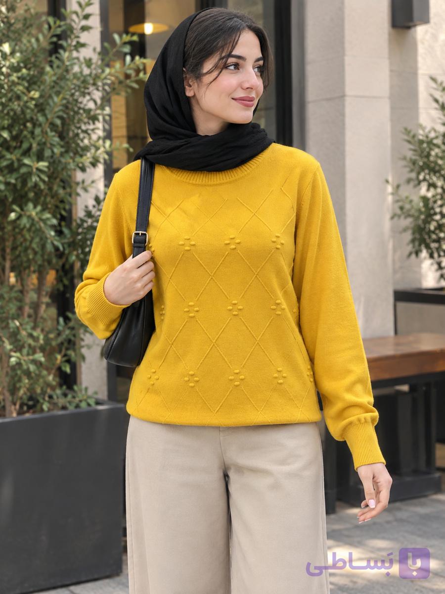 بلوز بافت نخ گپ یقه 5 سانت طرح لوزی