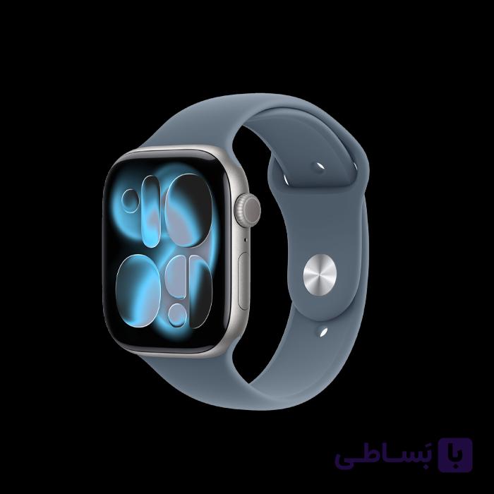 اپل واچ سری 11 نقره ای با بند اسپرت سیلیکون انکر بلو
