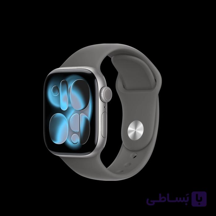 اپل واچ سری 11 اسپیس گری با بند اسپرت سیلیکون استون گری