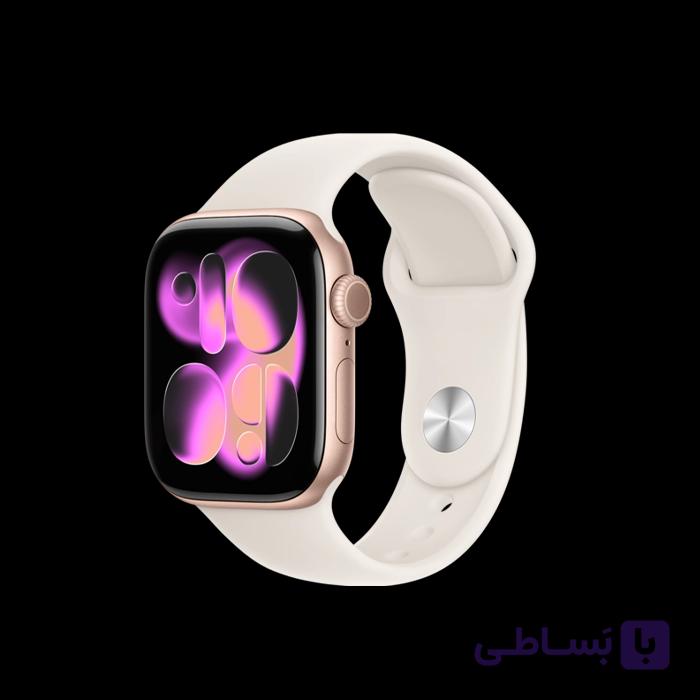 اپل واچ سری 11 رزگلد با بند اسپرت سیلیکون استارلایت
