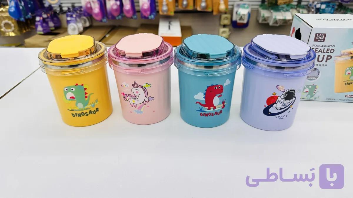 لیوان کودک فانتزی درب‌دار | طرح دایناسور، یونیکورن و فضانورد — تصویر 1