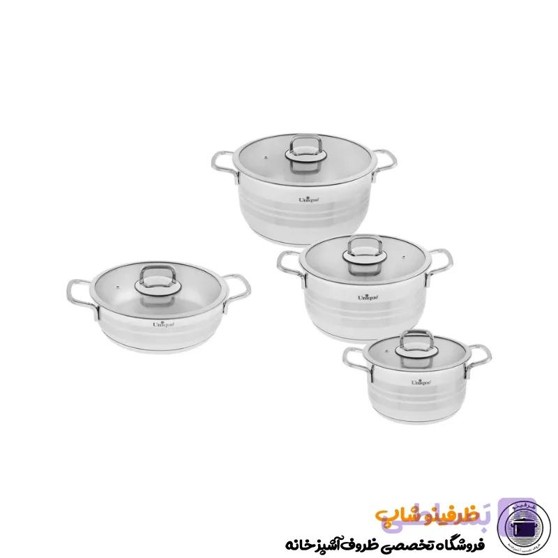 سرویس قابلمه و تابه استیل 8 پارچه یونیک مدل 9980 — تصویر 1
