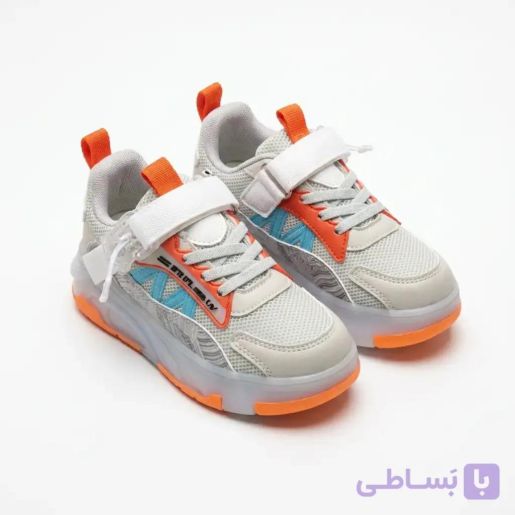 کفش چرخ‌دار بچه‌گانه دوحالته با LED شارژی و چرخ جداشونده سفید بنفش چسبی — تصویر 1