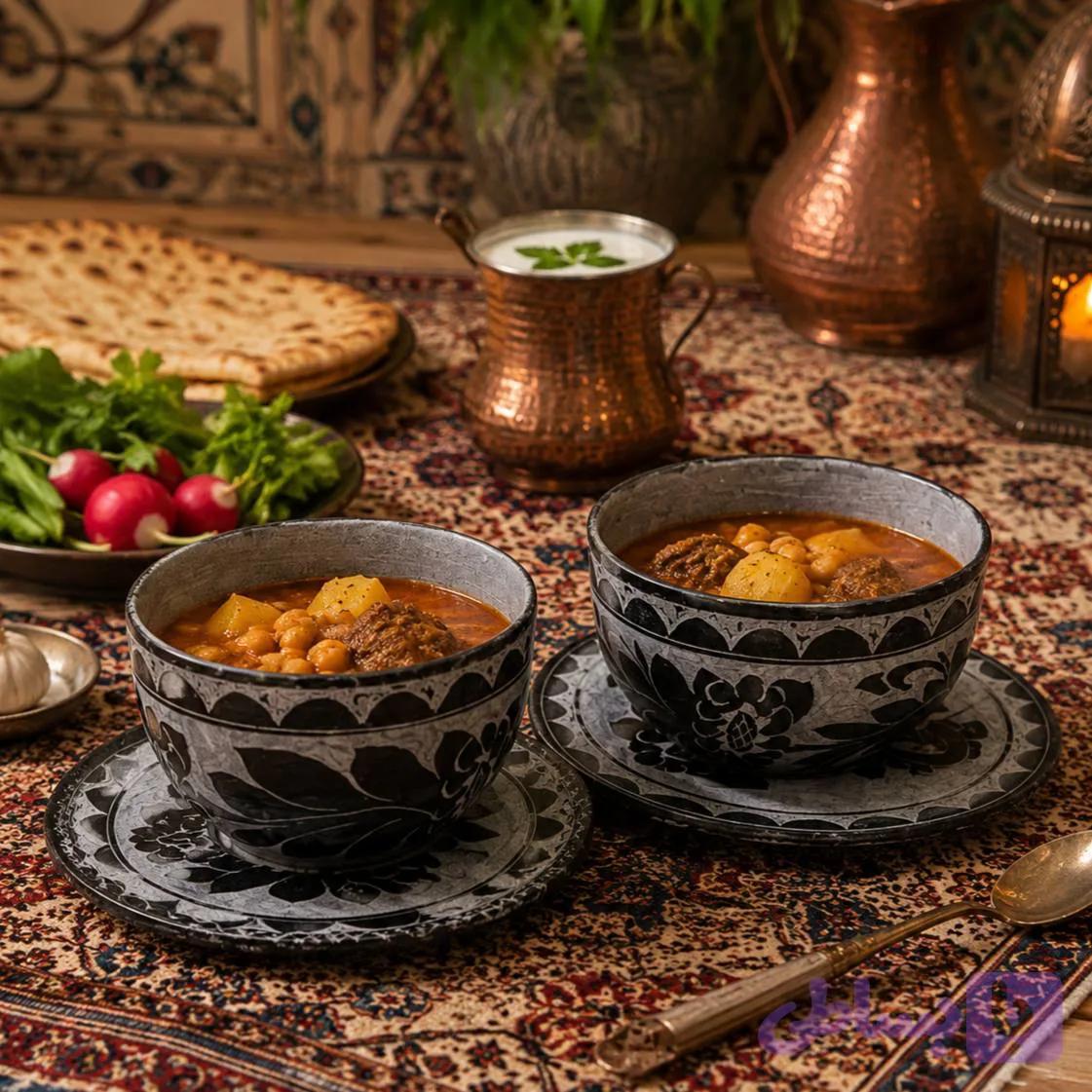 کاسه و بشقاب سنگی طرح گلسنگ — تصویر 1