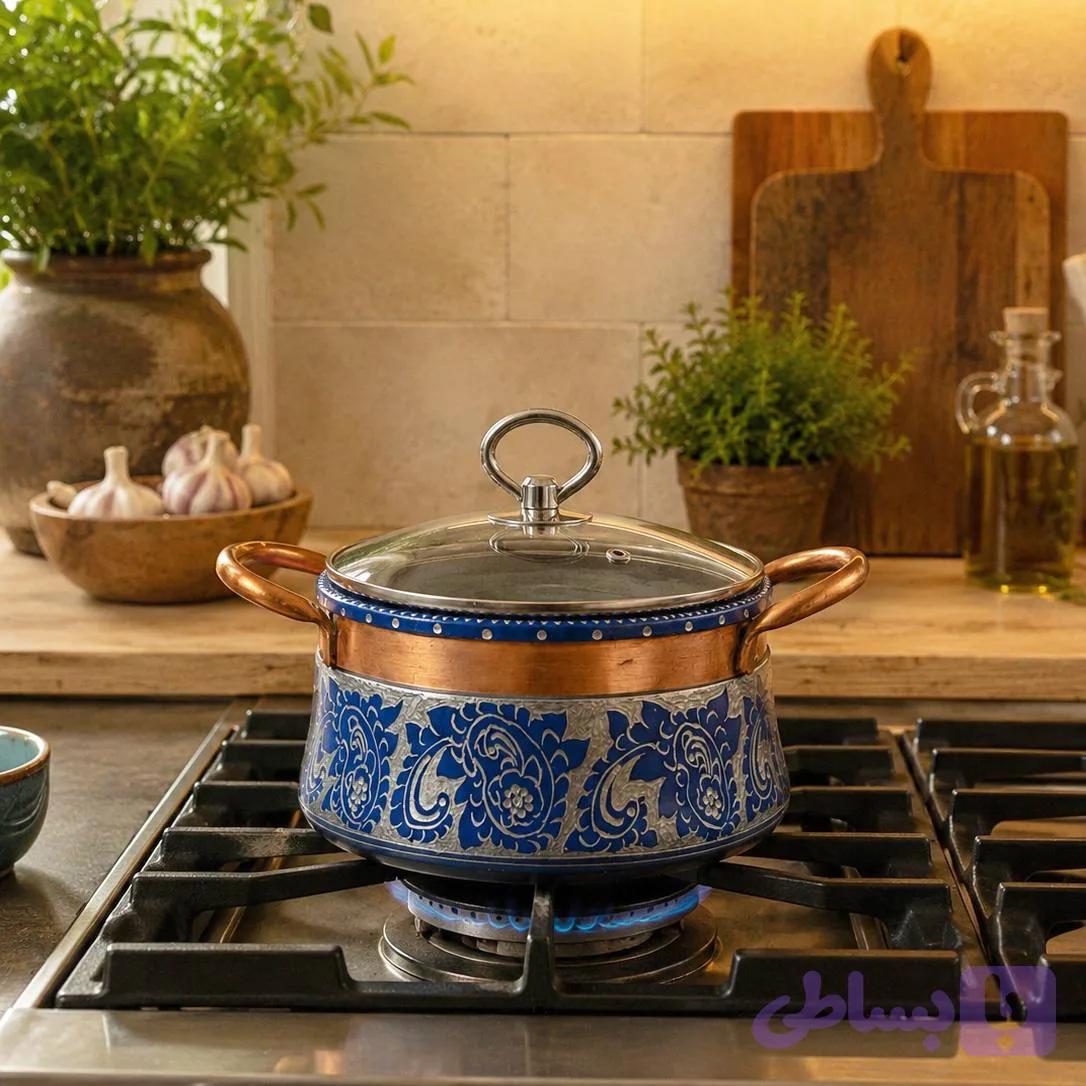دیگ سنگی دسته مس طرح کارن — تصویر 1