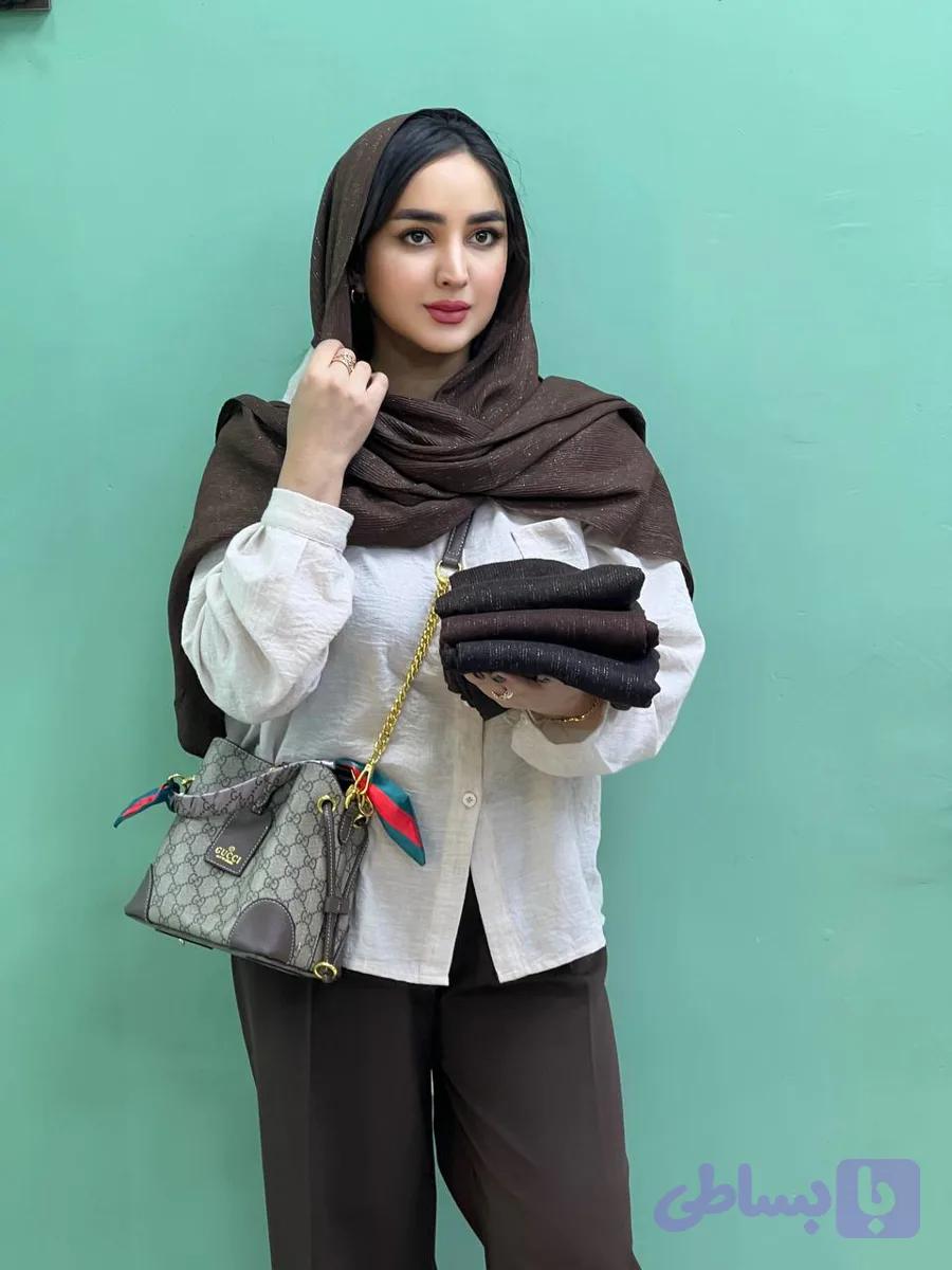 شال نخ لمه وارداتی نرم و سبک در رنگ‌های قهوه‌ای و فندقی