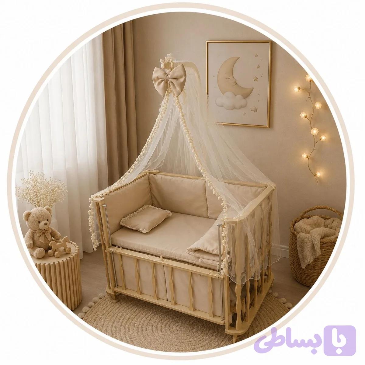 گهواره چوبی مدل فرشته کنار مادر