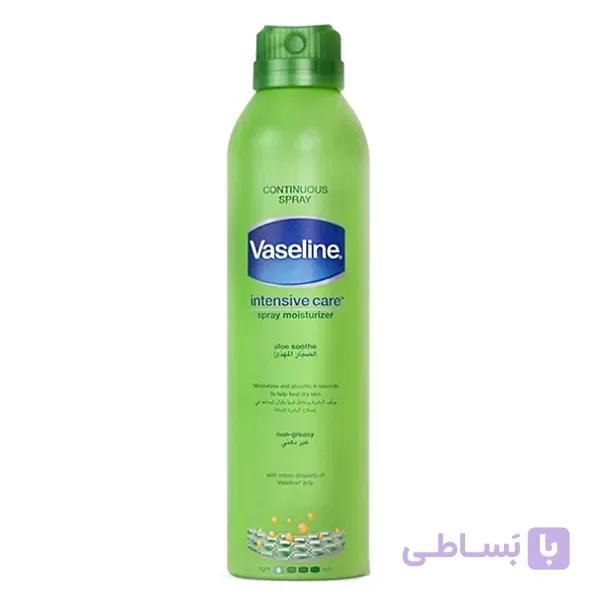 اسپری لوسیون بدن آلوئه ورا وازلین مدل Aloe Soothe حجم ۱۹۰ میل | اسپری آبرسان، تسکین دهنده و مرطوب کننده سریع پوست