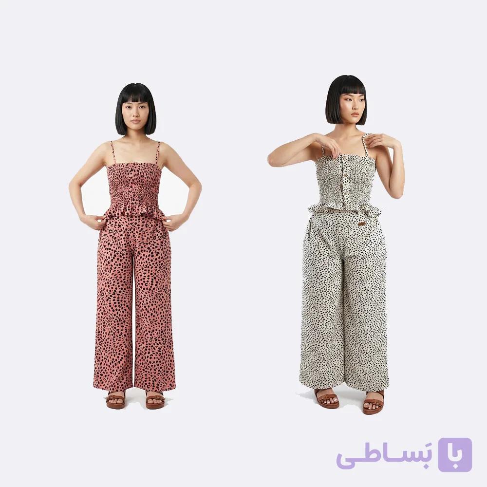ست تاپ- کراپ کش‌دوزی شده ، شلوار، شلوارک پلنگی (HG Lux) | — تصویر 1