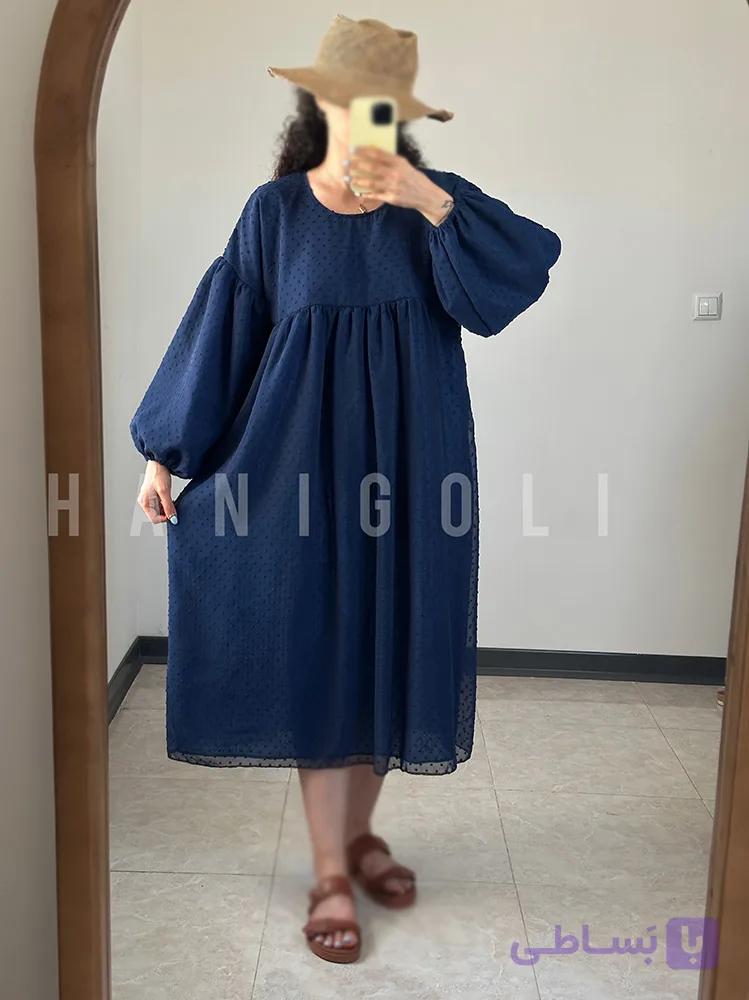 پیراهن بلند حریر آستر دار مدل ایراندخت حانی گلی چیندار مناسب مجلس و مهمانی — تصویر 1