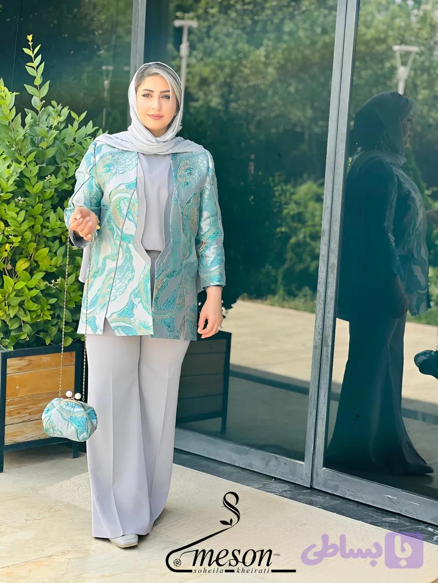 کت زنانه ژاکارد به همراه کیف تک رنگ