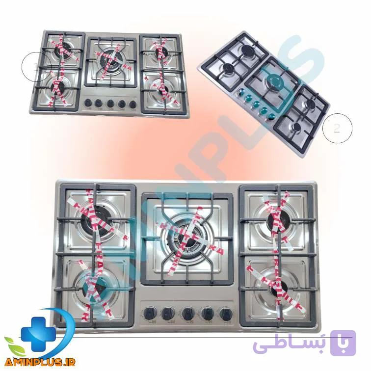 اجاق‌گازصفحه‌ای استیل جواهر افروزمدل چدن بوش 5شعله‌ای
