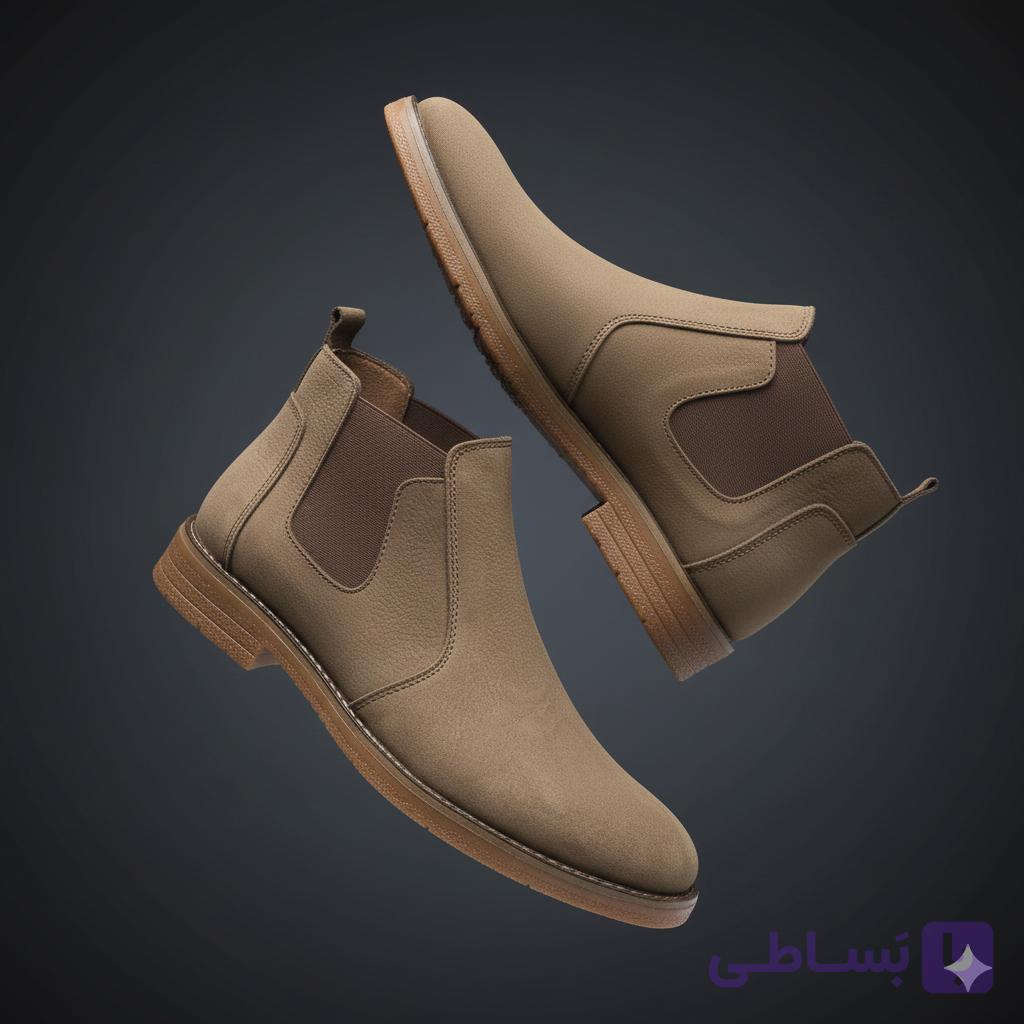نیم بوت چرم مردانه کد NB069OC رنگ زیتونی