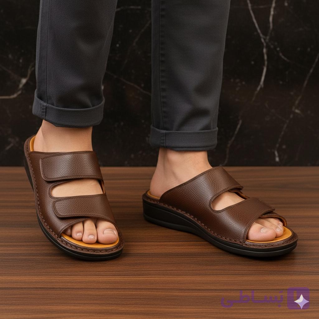 کفش صندل چرمی مردانه کد SD025BR رنگ قهوه‌ای