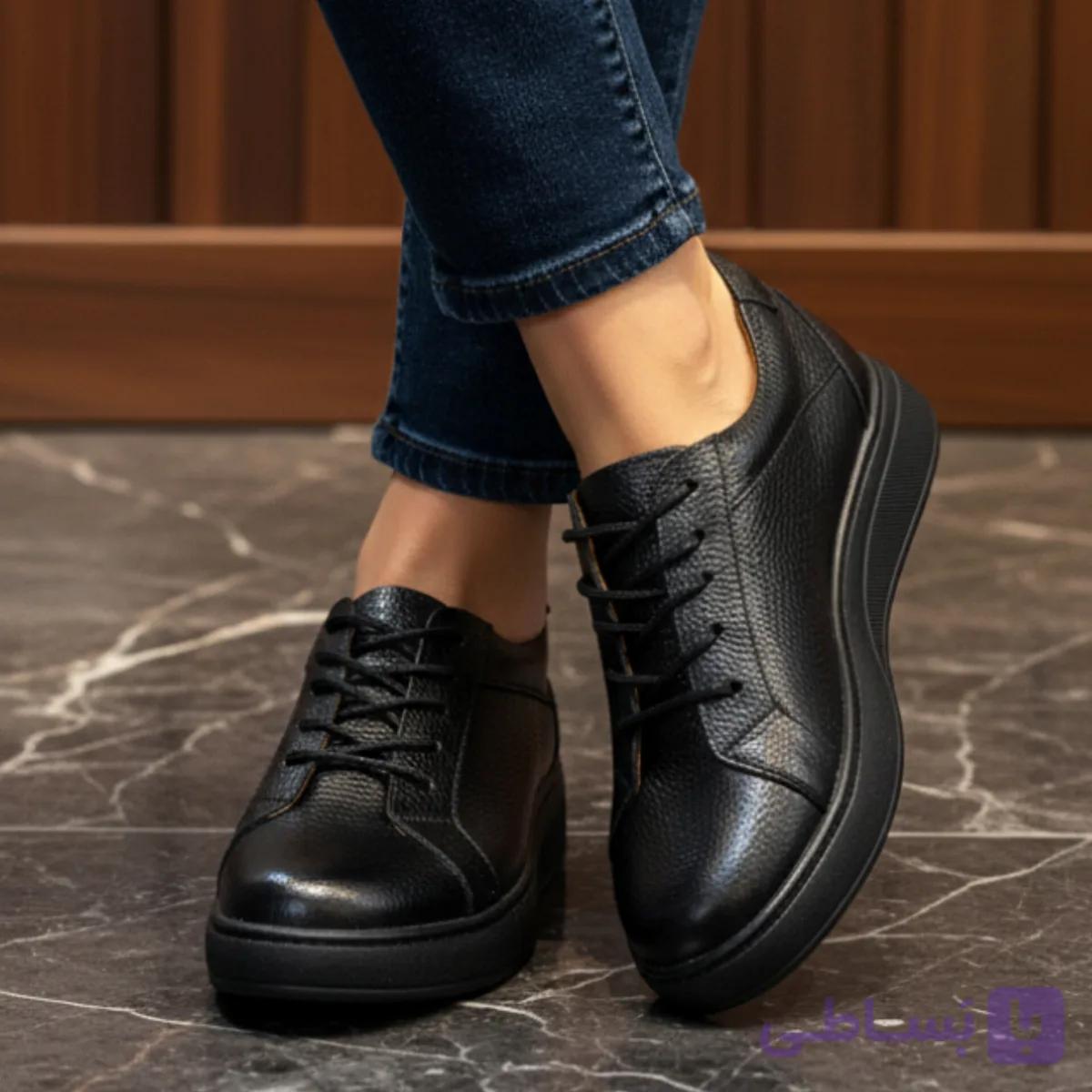 کفش چرم زنانه کد LW010BK رنگ مشکی