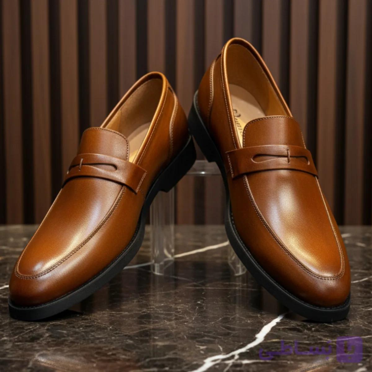 کفش چرم مردانه رسمی کد RS027TN رنگ عسلی
