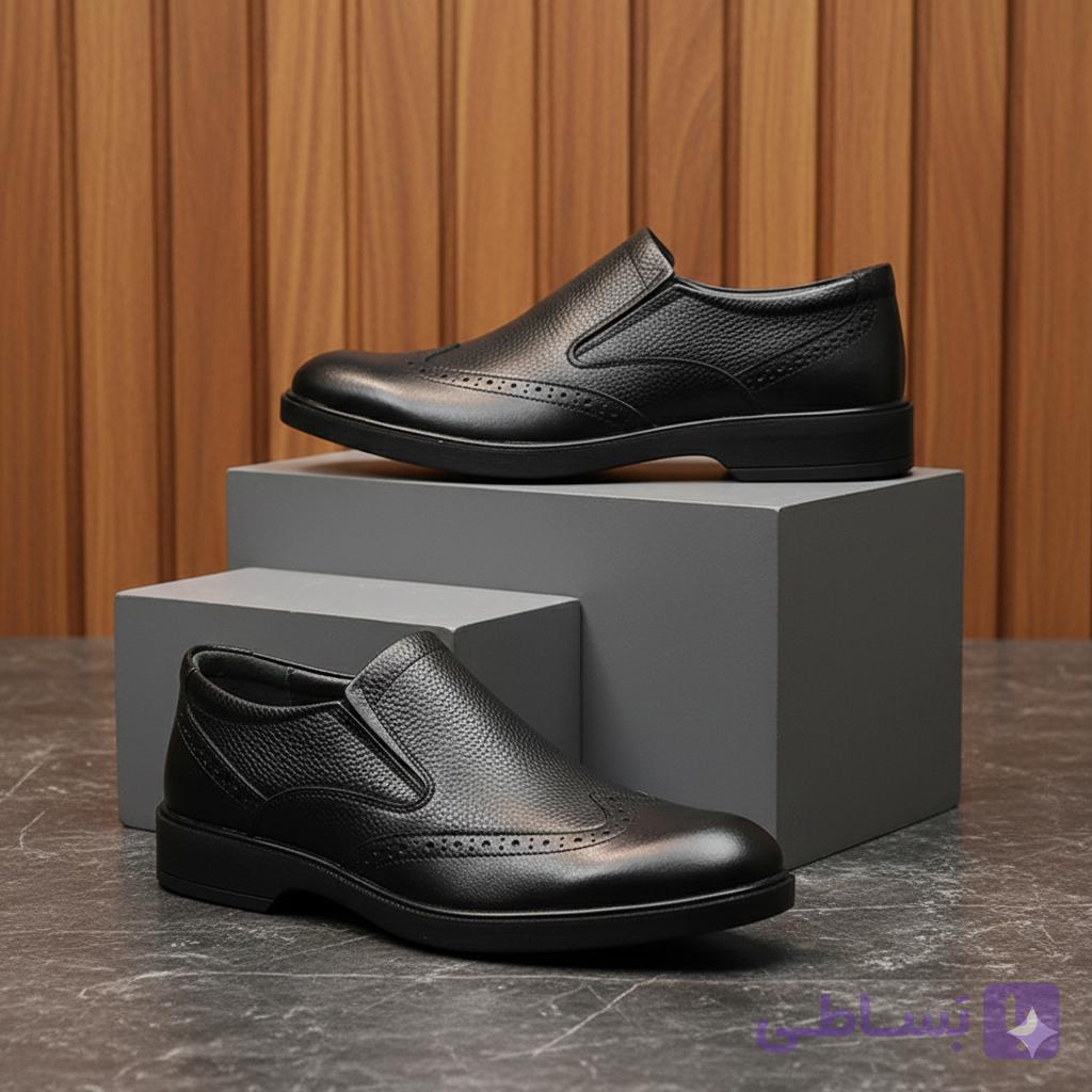 کفش چرم مردانه رسمی کد RS025BK رنگ مشکی — تصویر 1