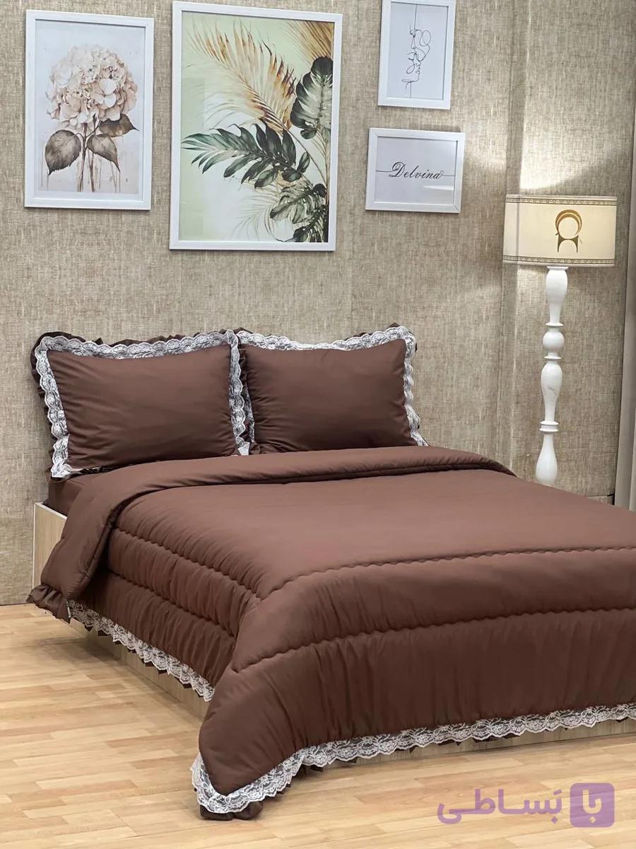 ست لحاف و روتختی قهوه ای چیندار گیپور