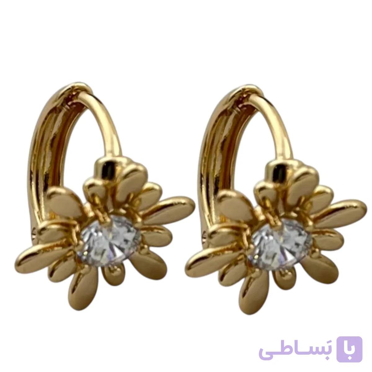 گوشواره زنانه مدل گل جواهری ژوپینگ کد E013 — تصویر 1