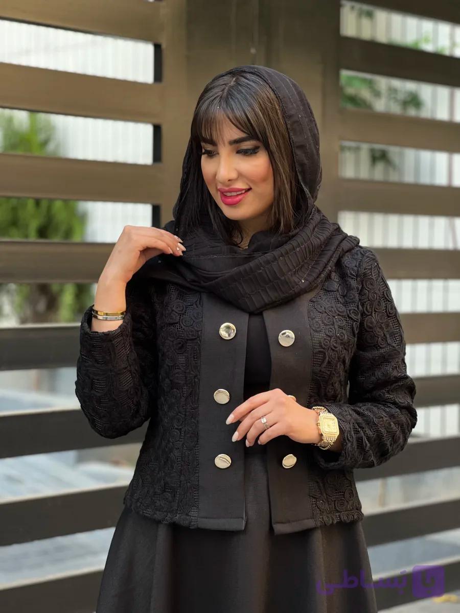 ست کت دانتل گلدار برجسته و دامن کلوش زنانه