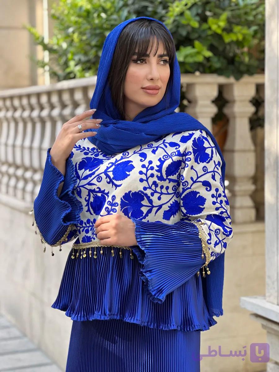 ست کت سوزندوزی و دامن پلیسه زنانه مدل  افسون