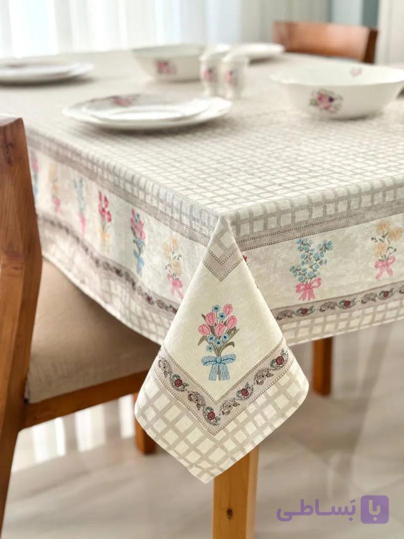 رومیزی مخمل شانل طرح چهارخانه گلدار کد 546 — تصویر 1