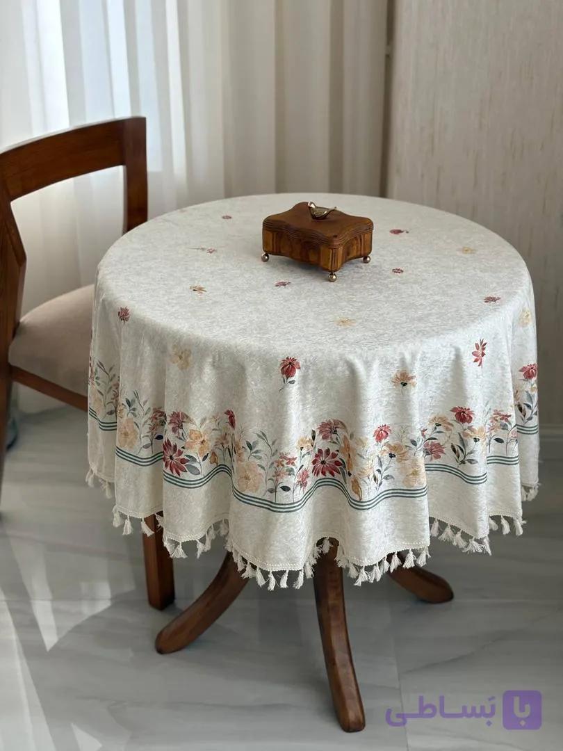 رومیزی گرد مخمل شانل ضد لک طرح پاییزه کد 603