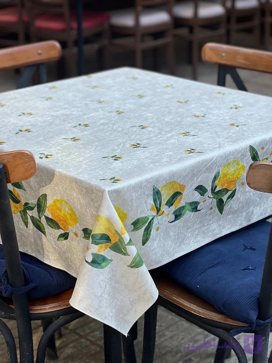 رومیزی و سفره پارچه ای مربع مخمل شانل ضد لک طرح لیموناد کد 612 — تصویر 1