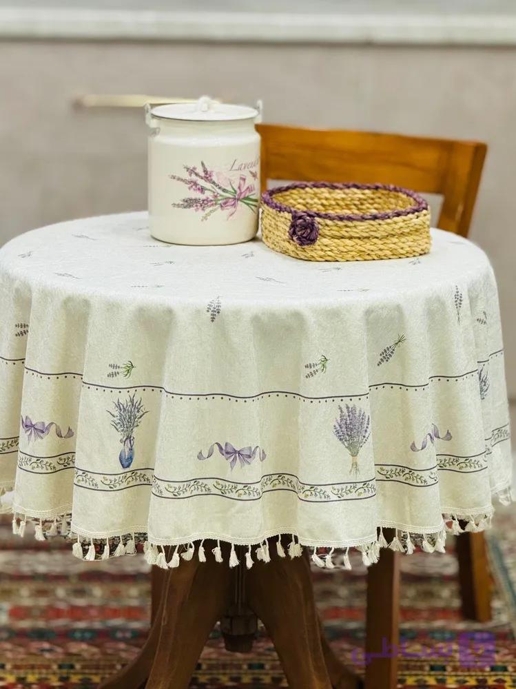 رومیزی گرد مخمل شانل ضد لک  طرح لوندر کد 556