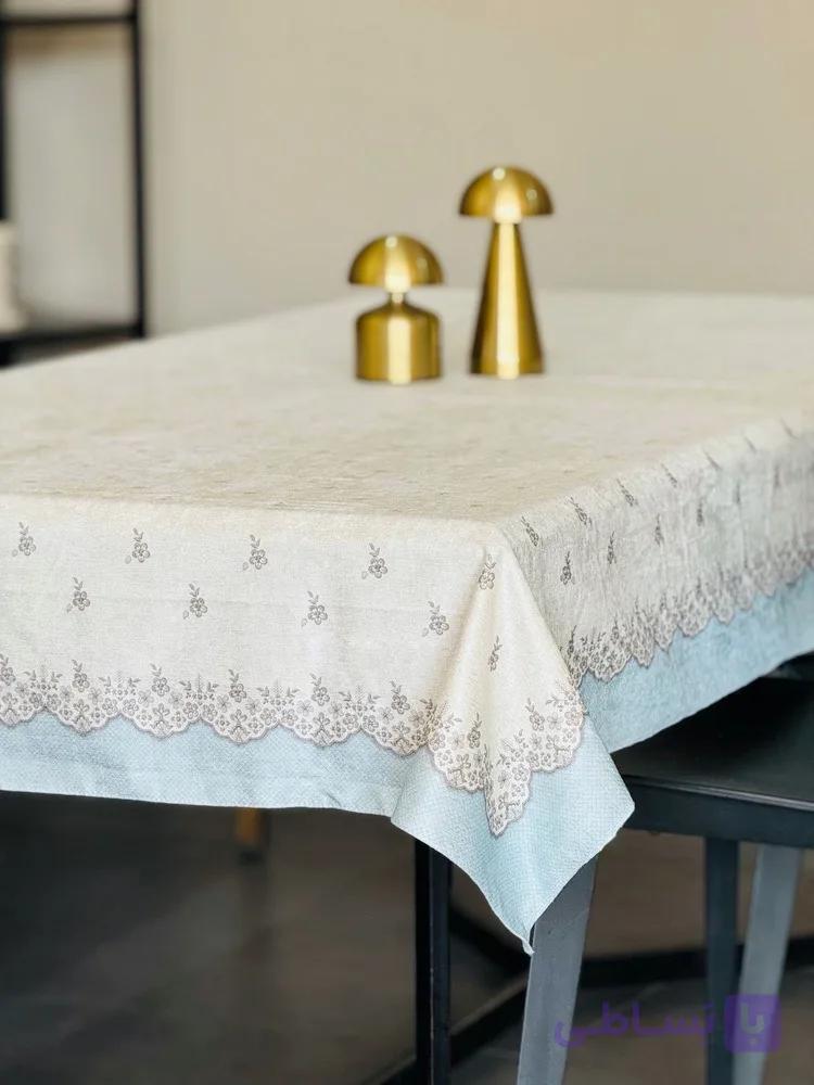 رومیزی مخمل شانل ضد لک طرح حاشیه آبی کد 596