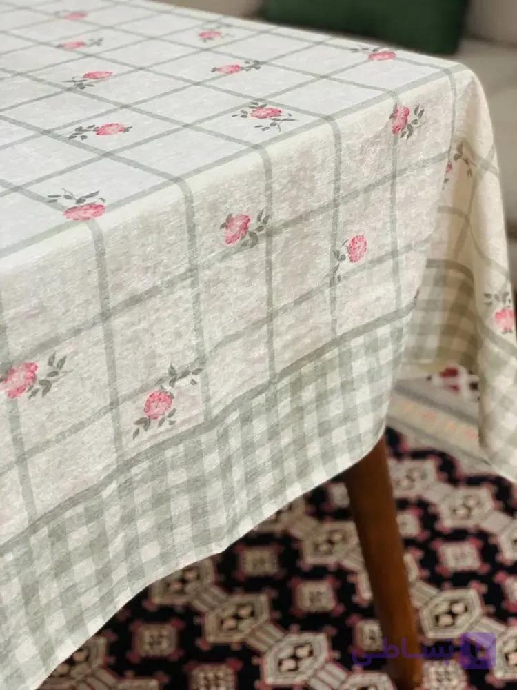 رومیزی مخمل شانل ضد لک طرح چهارخانه سبز کد 637 — تصویر 1