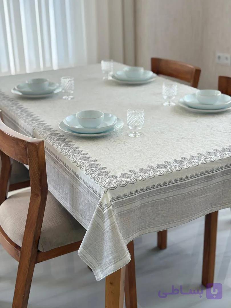 رومیزی مخمل شانل ضد لک طرح وینتیج برای میز 4 الی 12 نفره کد524 — تصویر 1