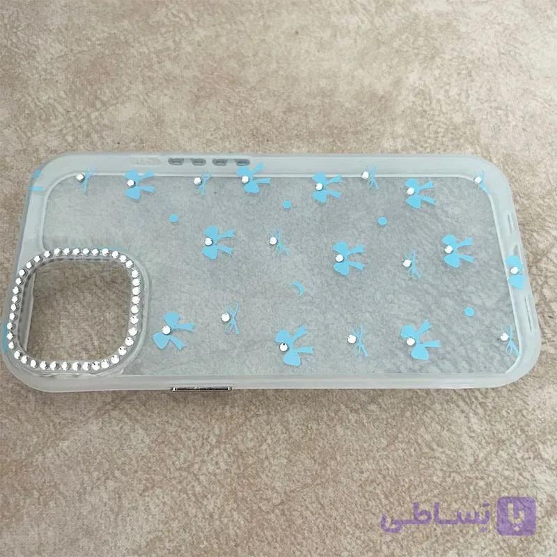 قاب گوشی iPhone 15 آیفون آبی طرح پاپیون نگین دار کد 1124 — تصویر 1