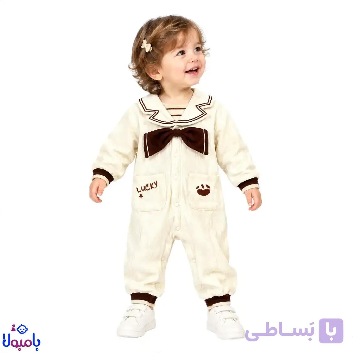 سرهمی بافت پاییزه شیری رنگ – وارداتی از0تا12ماهگی — تصویر 1