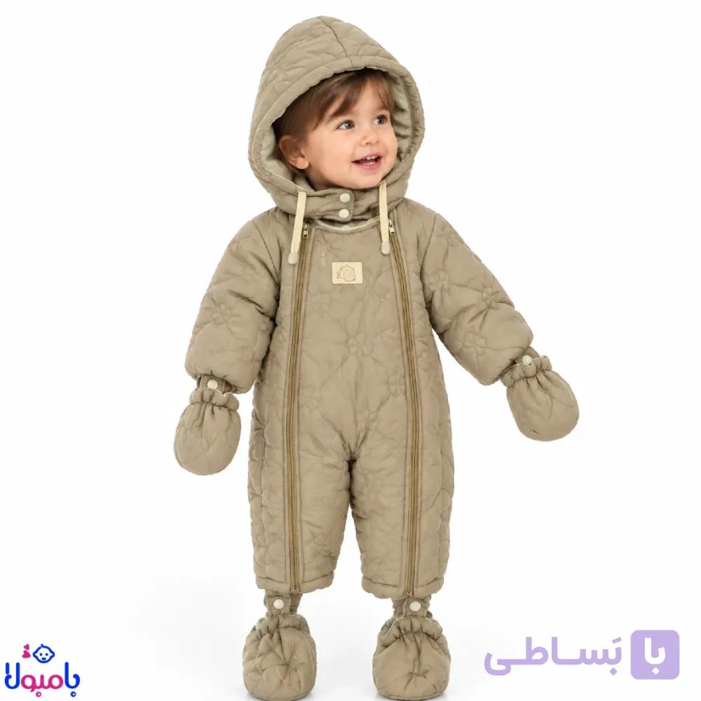 سرهمی کاپشنی نوزادی کرم | سرهمی زمستانی کودک — تصویر 1